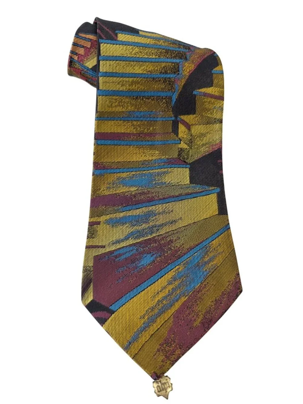 Alpi Silk Tie Metallic Abstract Geometric Necktie Multicolor Black 3.75